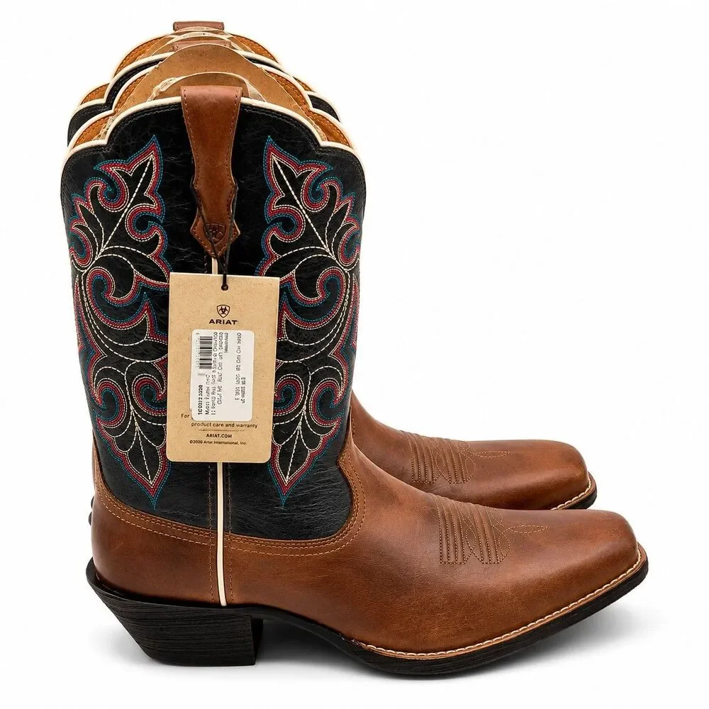 Ariat® Round Up Square Toe Western Cowboy Boots Brown Blue Women's 11 B 10040446